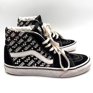 Vans Sk8-Hi Logo Checkerboard High Top Sneakers Black White Mens 5.5 Womens 7